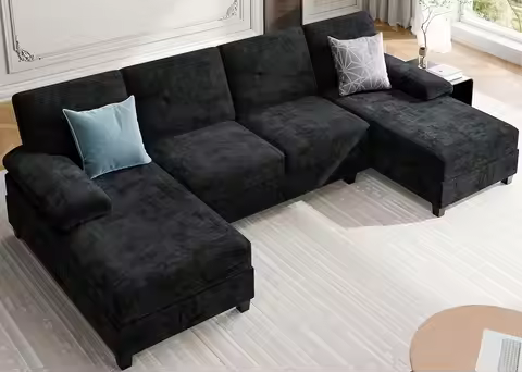 Sectional Couches for Living Room, 106 in U Shaped Couch Soft Sectional Sofa with Double Chaise, Com