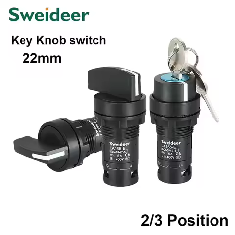 22mm Key Knob Switch 2/3 Position Self Locking 1NO/2NO/1NO1NC Select Rotary Switch Power Conversion 