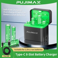 【⚡Ready Stock】 PUJIMAX 4-Slot 8-Slot 1.5V Li-ion AA/AAA Battery Charger Fast Charge Ship in 24h
