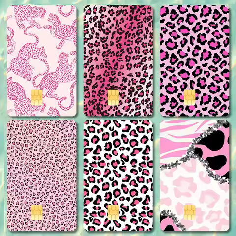 Pink Leopard Pattern Stickers Cartoon Credit Card Visa Debit Bank Charge Card Bus Metro Waterproof S