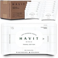 HAVIT Flushable Wipes Travel Size, 180 Unscented Plant-Based Wet Wipes for Adults, Infused with Aloe &amp; Green Tea &amp; Chamomilla (12 On-The-Go Packs of 15)