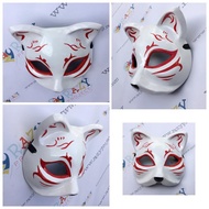 Mask Topeng Kayu Cosplay Anime Jepang Kitsune Fox Rubah Setengah 03