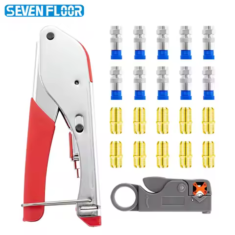 Coaxial Compression Tool Coax Cable Crimper Kit with 20 PCS F Style RG6 Connectors Adjustable RG6 RG