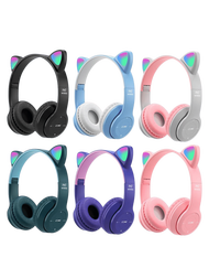 Auriculares Inalámbricos P47M Bluetooth 5.0,Orejas de gato, Audifono Inalámbricos Plegables, Regalo para Navidad,Audifonos Cat Ear