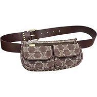 CELINE/ Celine 腰包、手拿包、斜背包，帆布/皮革凱旋門老花圖案，波爾多紅/酒RED，女士 [二手]