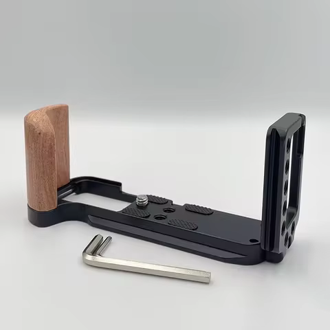 Fujifilm X-T30II X-T30 X-T20 Camera Cage L-Shape Quick Release Plate with Wooden Handle Grip, 1/4''M