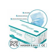 (COD) ISI 50PCS !! Disposable Protective Mask Earloop 3 PLY Masker Pelindung / Anti Bakteri
