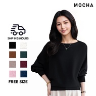 MOCHA Women's Bat Sleeve Sweater Loose Solid Color Single Collar Sweater Knitted Top 針織上衣女 ST245