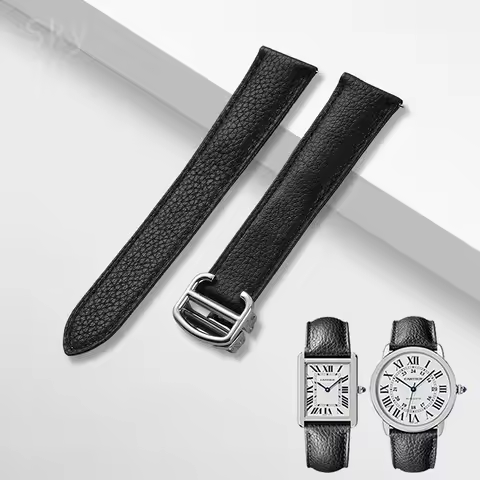 High Quality Cowhide Accessories for Cartier Tank Must London Solo Solid Stainless Steel Buckle 16 1