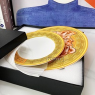 European Style Western Cuisine Plate Ceramic Home Steak Plate Set Gold Border Light Luxury Breakfast