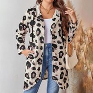Plus Size Long Sleeve Leopard Print Pocket Casual Coat Winter Hoodies Thanksgiving Casual Everyday W