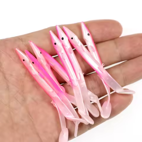 50PCS S M L Soft Plastic Small Eel Lure Bait with Eye for Saltwater Fishing Sabiki Rig Luminous Gree