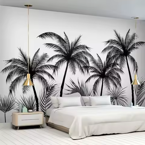 Custom Photo Wallpaper 3D Black And White Tropical Rainforest Coconut Trees Mural Living Room TV Bed