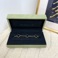 VCA 梵克雅寶 黑五花手鍊 Alhambra四葉幸運系列 五枚四葉草 黑瑪瑙18k金 手鍊女款黑色五花