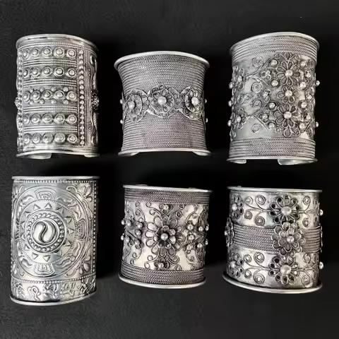 Ethnic Style Features Heavy Industry Carving Antique Miao Silver Bracelet Armband Retro Fashion Open