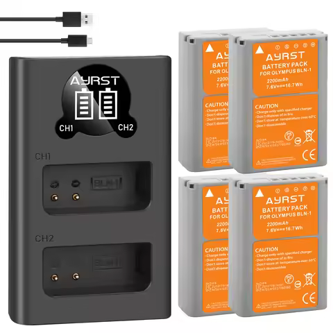 2200mAh BLN-1 PS-BLN1 Camera Battery + Dual USB charger for Olympus OM-D E-M1, Olympus Pen F, OM-D E