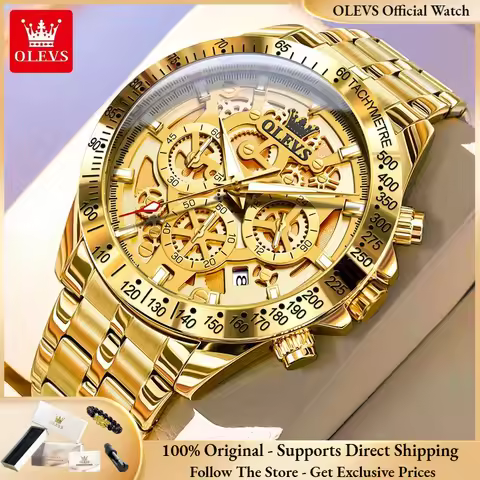OLEVS Luxury Gold Watch OLEVS 9913 Men Watch Luxury Brand Gold Quartz Watch Fashion Business Hollow