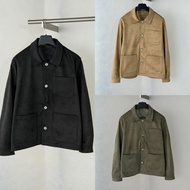 SH7Q L1S-V Leather Embroidered Suede Cargo Jacket with Chest Patch - Trendy