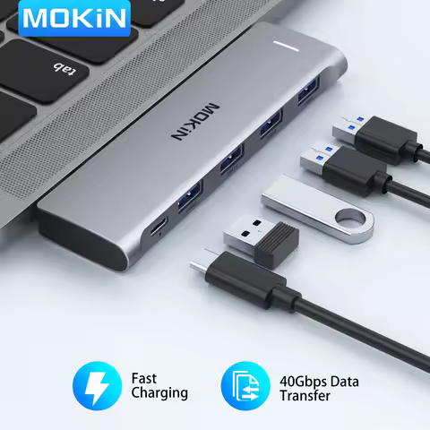 MOKiN 5 IN 2 USB 3.0 Hub 4 Ports TB3 USB HUB for Mouse, Keyboard Compatible with MacBook Pro Air Lap