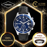 [Authentic *FREE BRACELET*] Fossil Wakefield Chronograph Black Leather Men Watch Jam Tangan Lelaki CH2945