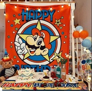 [現貨]超級孖寶兄弟 生日 掛布 超級瑪利歐 超級馬利奧 生日會 背景布 掛飾 Super Mario Bros. Happy Birthday Home Party Wall Decor Hanging Cloth