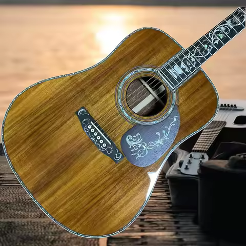41-inch D45 Flower Neck Full KOA Wooden Vase Guita Ebony Fingerboard Abalone Inlaid Guitar Finger Be