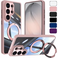 Magnetic Clear 360° Rotatable Ring Holder Stand,Full Camera Protection Shockproof Case for Samsung S