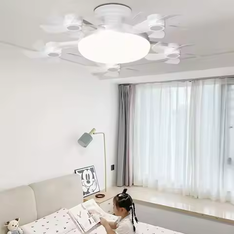 2 in 1 5 Heads Ceiling Fan Light 3 Lighting Modes with Remote Control Hanging Fan with LED Light Eye