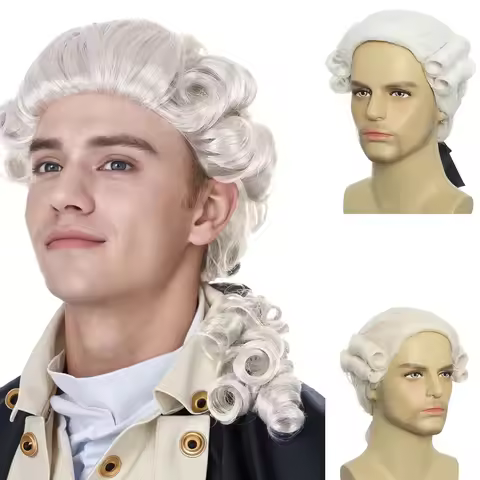 Gothic Colonial Mens Wig Washionton Hamilton Cosplay Wig Rococo Court King Wig Halloween Judge Lawye