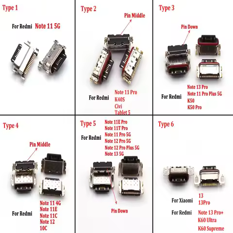 10Pcs Connector Jack Plug For Xiaomi Redmi Note 10 11 11E 11S 12 12T 13R 13 Pro Plus 4G 5G Type-C US