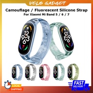 Camouflage / Fluorescent Silicone Strap For Xiaomi Mi Band 7 / 6 / 5 Strap Only Tali Jam Silikon Xia