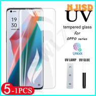 NJISD แก้ว UV สำหรับ OPPO Find X X2 X3 Reno 3 4 5 Pro Plus 5G UV กระจกป้องกันมือถือปกป้องหน้าจอ RFLK