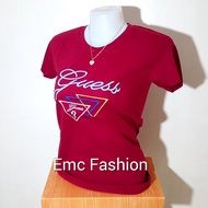 GS2202 Emc Fashion Ladies Cut Overrun T-Shirt For Women Embroidered Design Pure Cotton Fabric