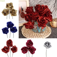 MIQUEL Foam Roses Wedding Party Decor 6cm Blue Roses with Glitter Powder Artificial Flowers