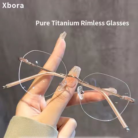 Xbora Fashion Women's Frameless Eyeglasses Frames Ultralight Polygon Men's Eyeglasses Frames Optical