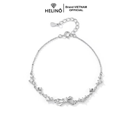 Lắc tay bạc nữ HELINO mặt nơ điểm đá kèm dải đá tim lấp lánh V37