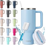 Bukaty Thermal Mug with Straw and Handle, 30 oz/0.9 L, Large Drinking Cup with Lid and Straw, Coffee