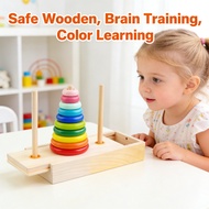 Baby Wooden Trap Tower Building Blocks of Hanoi Tower Wooden Toys 8 Rings Building Blocks of Hanoi T