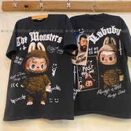 เสื้อยืดคอกลมแขนสั้น LABUBU X POST MALONE ฟอกไบโอ ลาบูบู้ เสื้อวินเทจ ลายการ์ตูน arttoy popart  vint