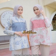 Atasan Batik Wanita Kancing Depan Blouse Batik Lengan Panjang Blouse