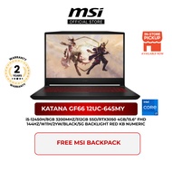 MSI Katana GF66 12UC-645MY ( i5-12450H /8GB 3200MHZ/512GB SSD/RTX3050 4GB/15.6" FHD 144HZ/W11H/2YW/BLACK + BACKPACK )