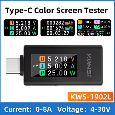 KWS-1902L Voltage Current Meter Multi-function Digital Display DC Voltage Ammeter Power Meter Type-c