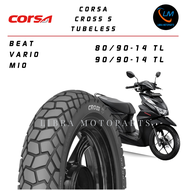 CORSA Ban Motor Matic Ring 14 Uk 80/90-14 &amp; 90/90-14 Tubeless Beat/Mio/Vario/Scoopy R14/Spin/Spacy - CORSA CROSS S