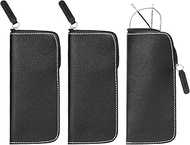 Leather Glasses Case, Pack of 3, Portable Glasses Case, Soft with Zip, Slim PU Reading Glasses, Glas