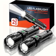 TEMU 2pcs, Led Flashlight, High-lumen Tactical Light, Adjustable Focus, Portable Camping Light, Suit