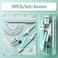 A 9-piece set of compasses and protractors suitable for students to study stationery