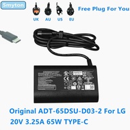 Original AC Adapter Charger For LG 20V 3.25A 65W TYPE-C ADT-65DSU-D03-2 15Z90Q 17Z90Q 14Z90P 16Z90P 