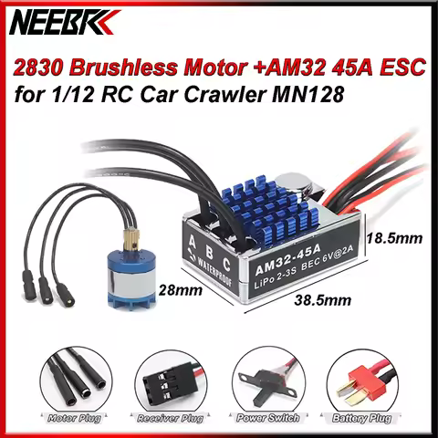 NEEBRC 2830 2400KV Outrunner Brushless Motor AM32 45A T Plug ESC for 1/12 RC Crawler Car MN128 MN86 