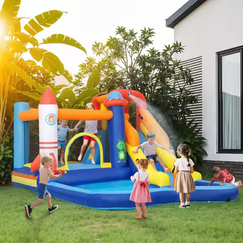 Qaba 8 in 1 Inflatable Bounce House Water Slide with 550W High Power Blower