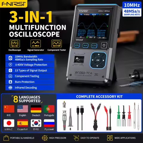 FNIRSI DSO-TC4 New 3in1 Handheld Digital Oscilloscope Transistor Tester Signal Generator 10MHz 48Ms/